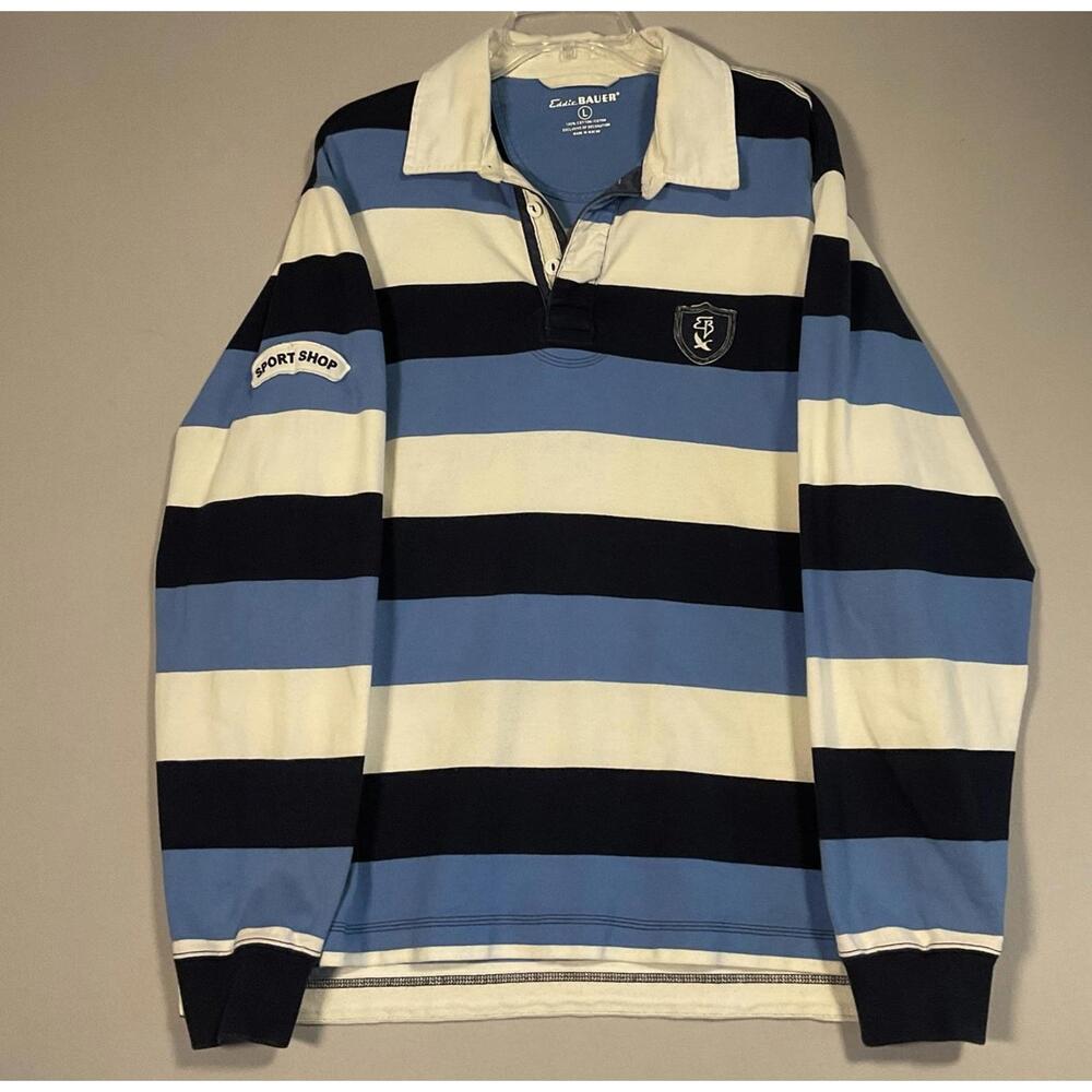 Vintage Eddie Bauer Rugby Shirt Mens L Cotton Striped Long Sleeve Y2K Sport Shop